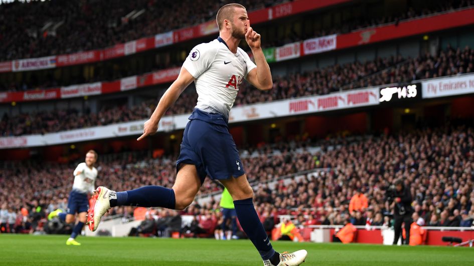 Eric Dier celebrates his goal for Tottenham in the north London derby