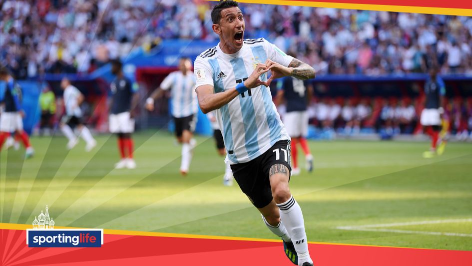 Angel Di Maria celebrates his equaliser for Argentina against France
