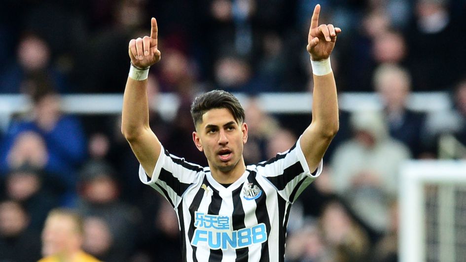 Ayoze Perez celebrates after scoring twice for Newcastle against Everton
