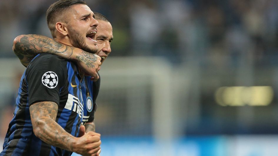 Maurio Icardi celebrates his goal for Inter against Spurs