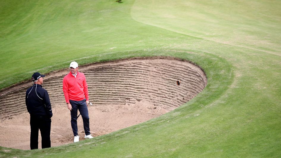 Rory McIlroy and coach Pete Cowen during preparations at Royal St George's