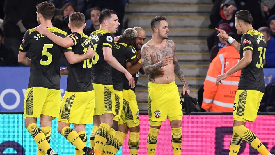 Danny Ings celebrates his 14th league goal of the season to give Southampton victory at Leicester