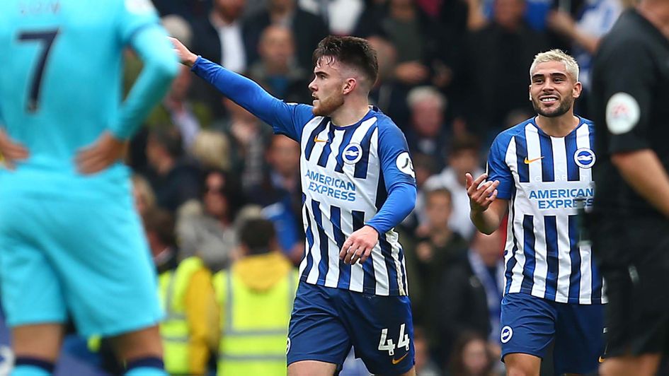 Brighton teenager Aaron Connolly celebrates scoring against Tottenham in the Premier League