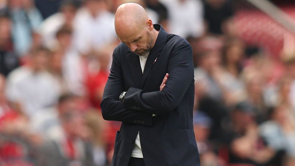 Erik ten Hag looks disconsolate as Manchester United lose to Brighton