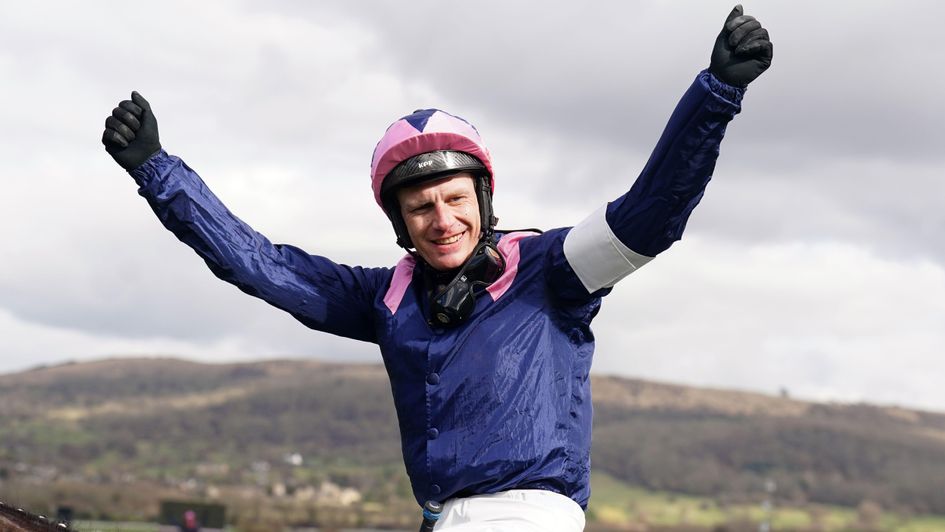 Paul Townend celebrates after his win on Kopek Des Bordes