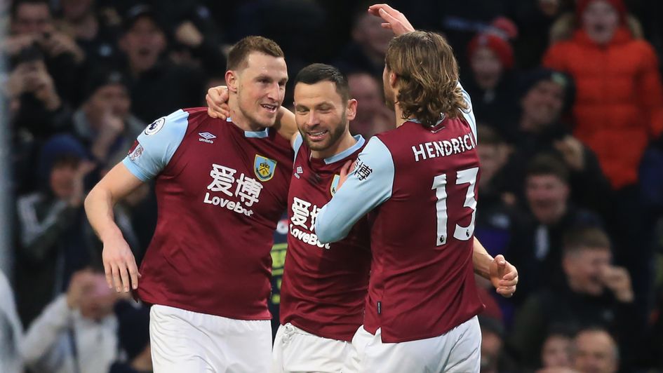 Burnley celebrate Chris Wood's goal against Tottenham