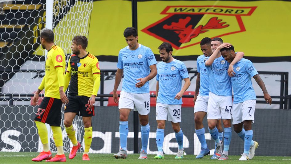 Raheem Sterling: Manchester City forward celebrates his second goal at Watford