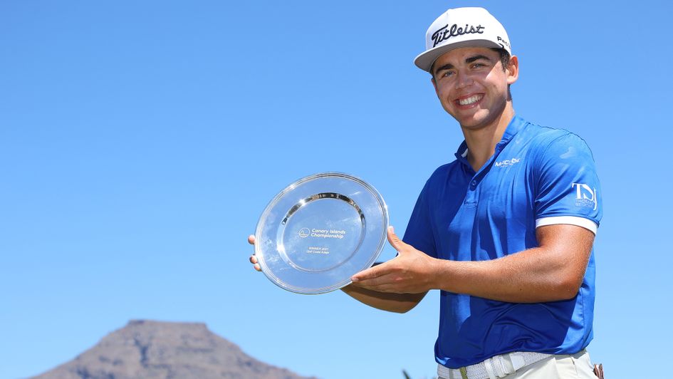 Garrick Higgo celebrates another win in the Canary Islands
