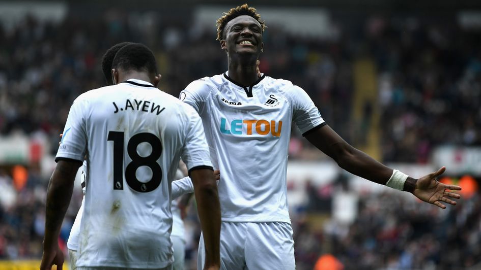 Tammy Abraham celebrates making it 1-0 to Swansea
