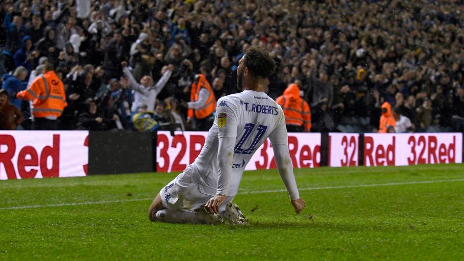 Tyler Roberts celebrates his goal against Preston