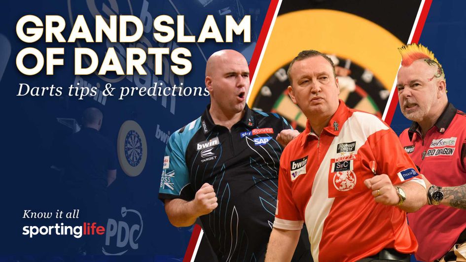 Rob Cross, Glen Durrant and Peter Wright are in action at the Grand Slam of Darts on Monday