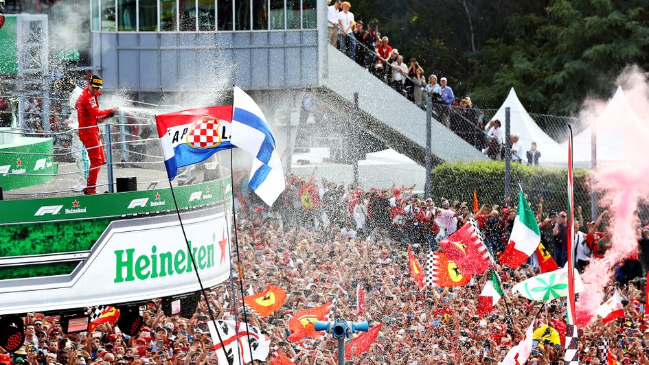Charles Leclerc celebrates at Monza