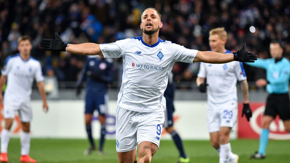 Fran Sol celebrates a goal for Dynamo Kiev
