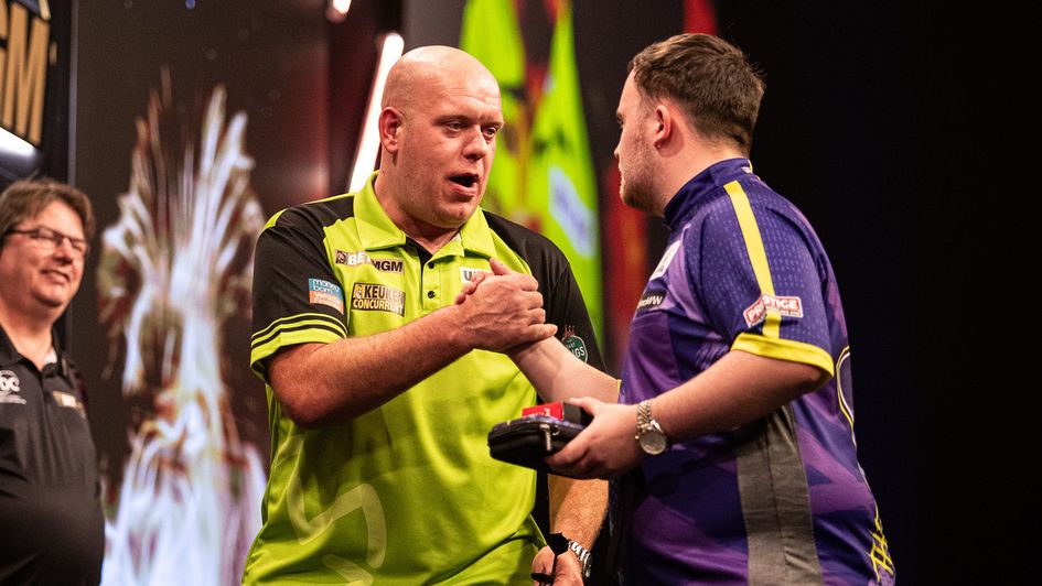 Michael van Gerwen and Luke Littler (Picture: Jonas Hunold/PDC)