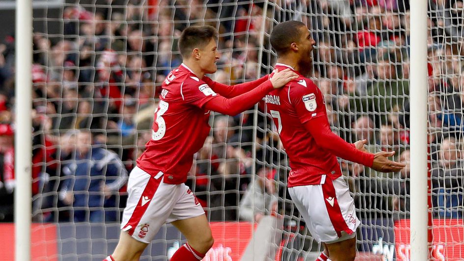 Lewis Grabban celebrates scoring for Nottingham Forest against Derby