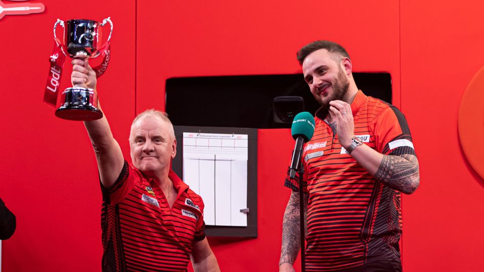 Joe Cullen celebrates winning the Masters with his father (Picture: Lawrence Lustig/PDC)