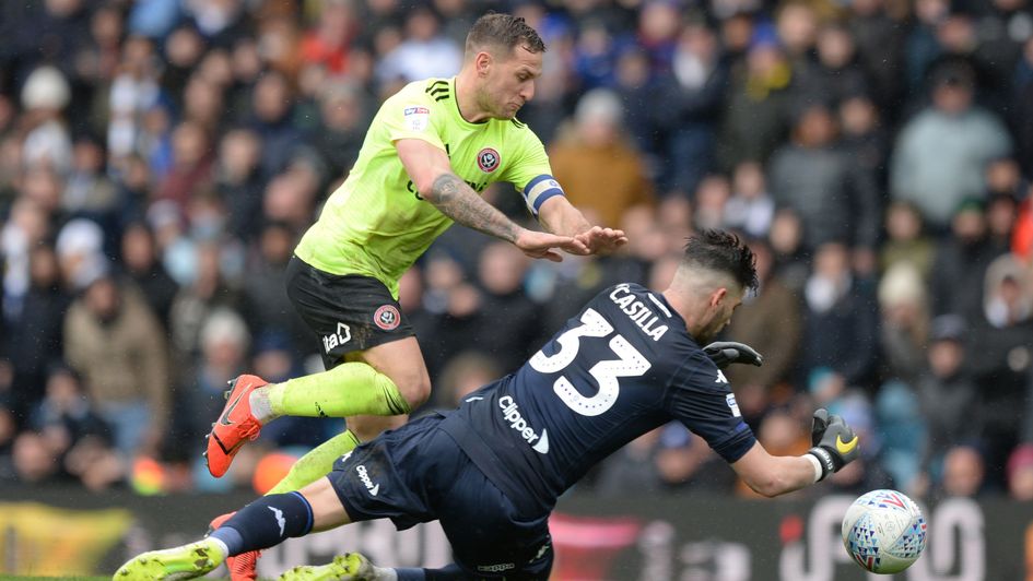 Leeds goalkeeper Kiko Casilla saw red after bringing down Sheff United's Billy Sharp