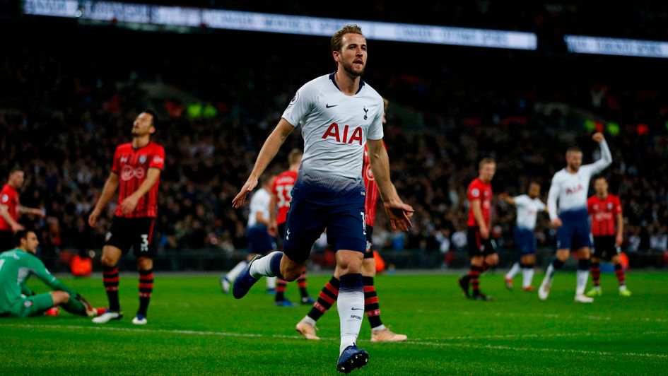 Tottenham's Harry Kane celebrates his goal against Southampton