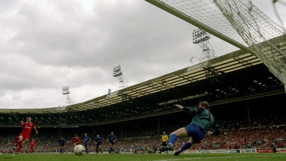 Paul Bodin scores from the penalty spot