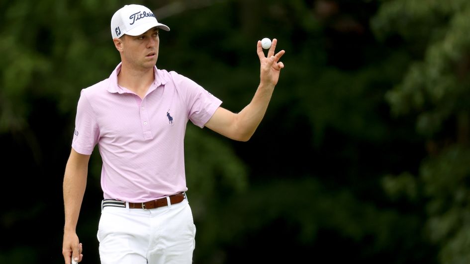 Justin Thomas celebrates on Sunday