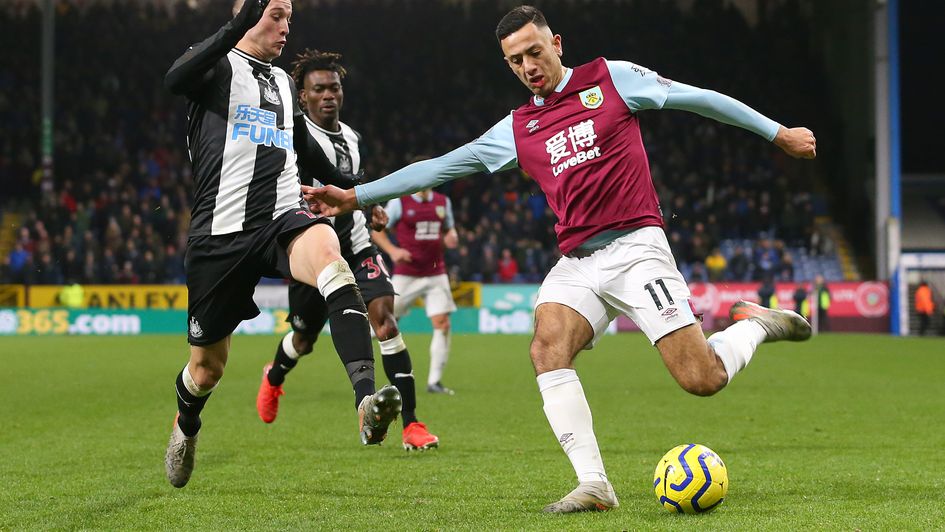 Dwight McNeil crosses the ball during Burnley v Newcastle United