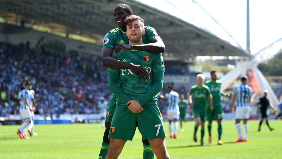 Gerard Deulofeu: Watford celebrate the winger's goal at Huddersfield