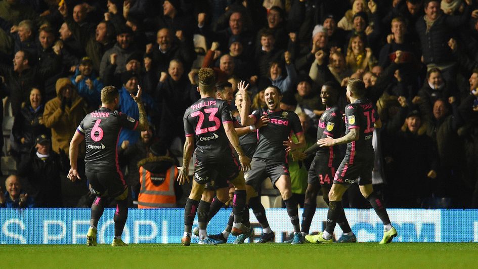 Leeds celebrate Luke Ayling's goal against Birmingham