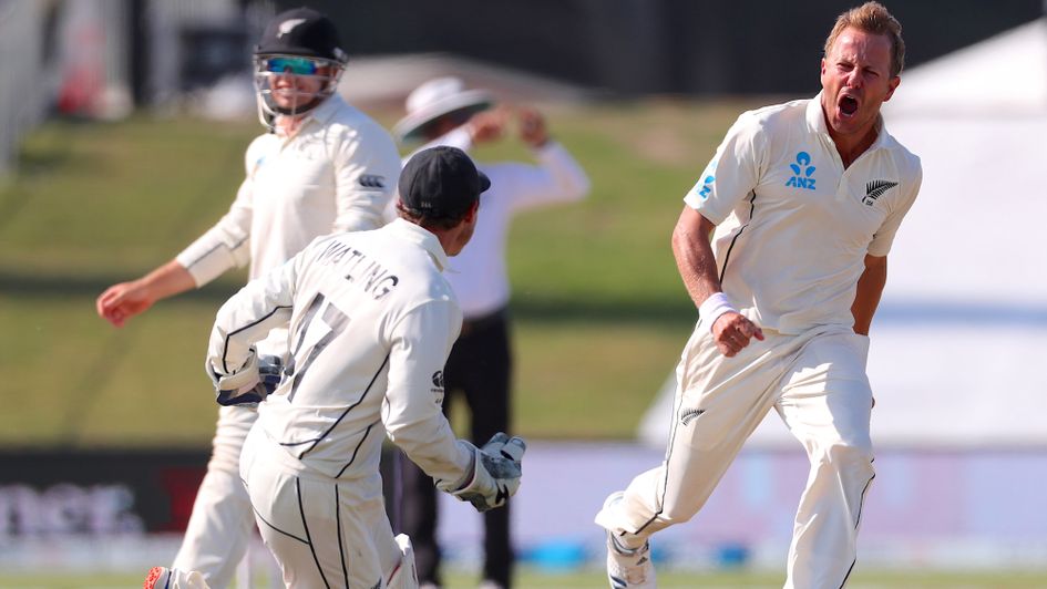 Celebrations for Neil Wagner (right) and BJ Watling against England in the first Test