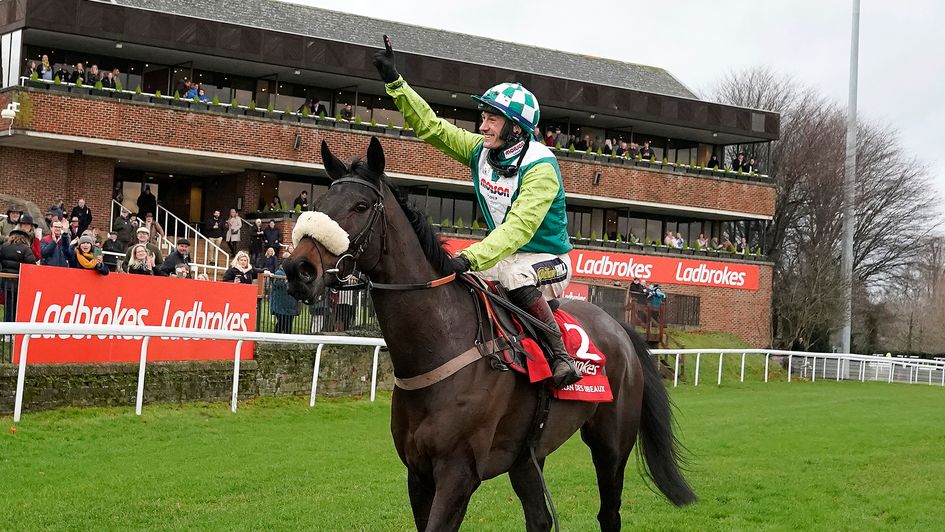 Sam Twiston-Davies celebrates Clan Des Obeaux's second King George win