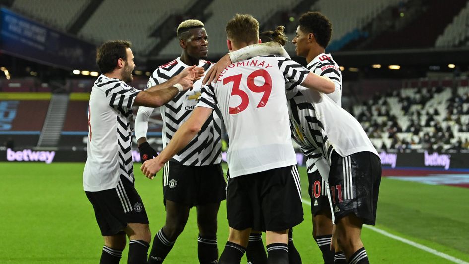 Manchester United's players celebrate their turnaround at West Ham