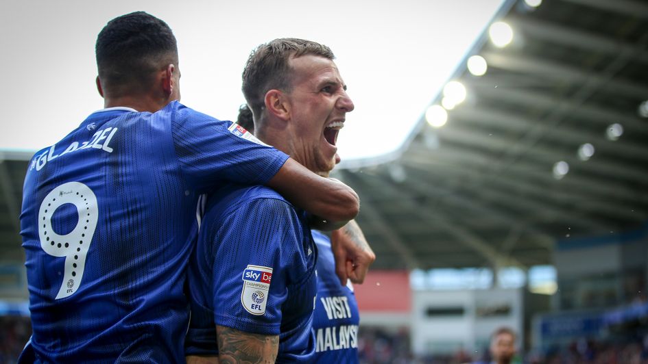 Aden Flint celebrates his goal against Luton