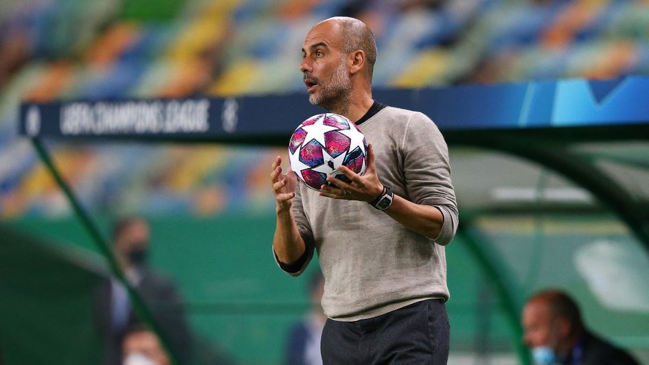 Pep Guardiola during Manchester City's defeat to Lyon