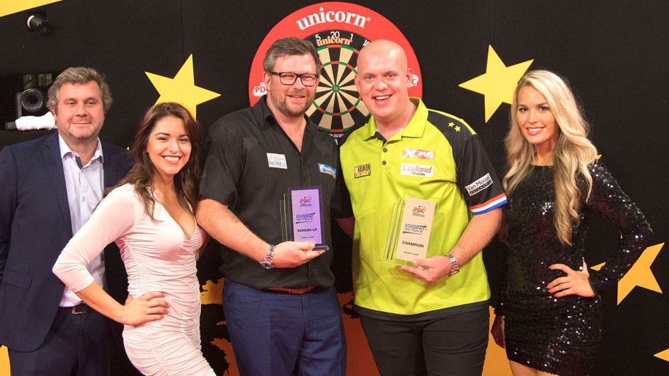Michael van Gerwen and James Wade after the European Darts Trophy final (Picture: Kais Bodensieck/PDC Europe)