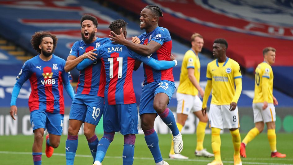 Crystal Palace celebrate Wilfried Zaha's penalty v Brighton in the Premier League
