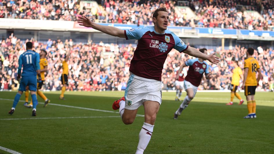 Celebrations for Burnley's Chris Wood against Wolves - the strike went down as a Conor Coady own goal