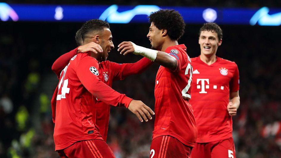 Serge Gnabry celebrates scoring for Bayern Munich against Tottenham in the Champions League