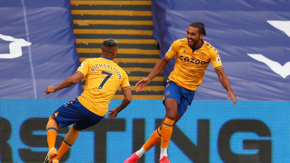 Dominic Calvert-Lewin (right) celebrates after putting Everton ahead at Crystal Palace