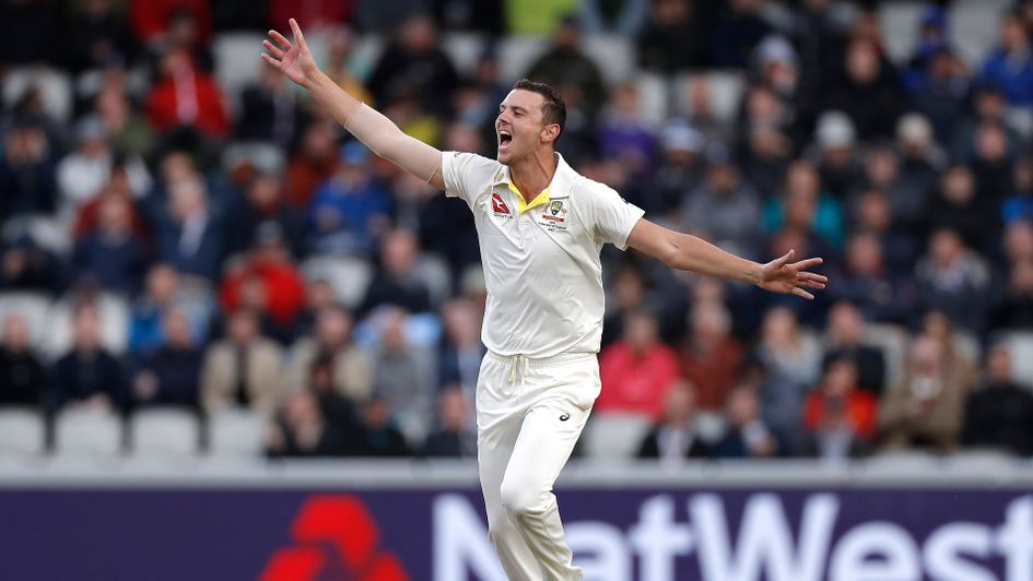 Celebrations for Australia's Josh Hazlewood at Old Trafford