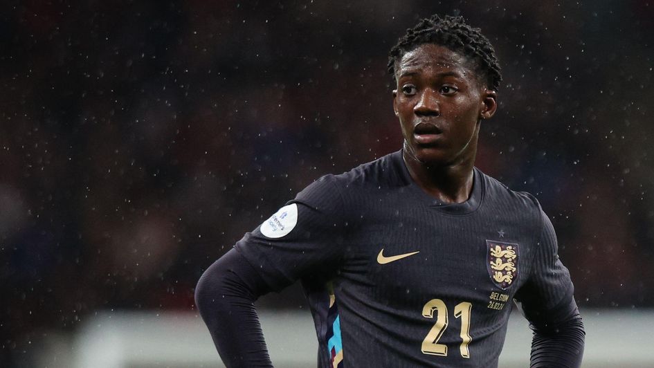 Kobbie Mainoo in action for England