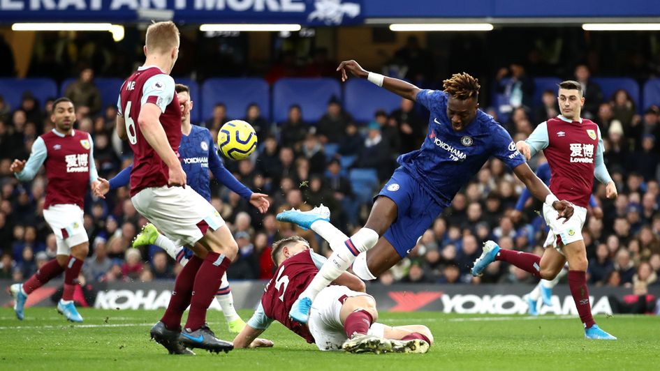 James Tarkowski tackles Chelsea's Tammy Abraham