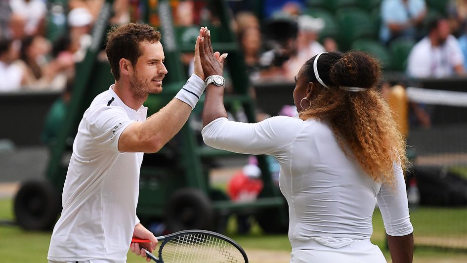 Andy Murray and Serena Williams in mixed doubles action