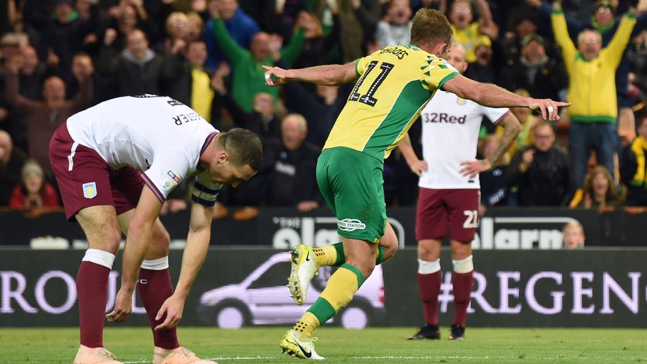 Jordan Rhodes celebrates scoring against Aston Villa