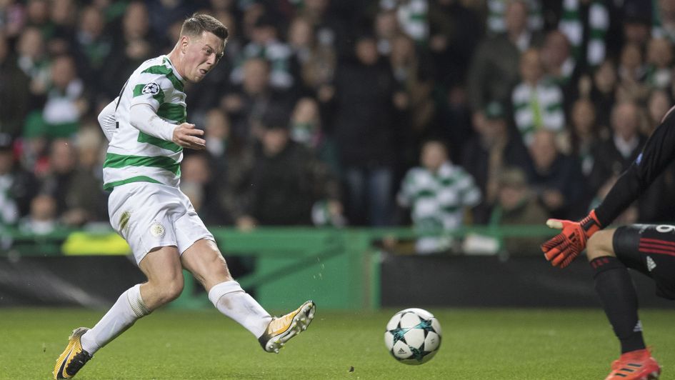Callum McGregor scores for Celtic during the Champions League