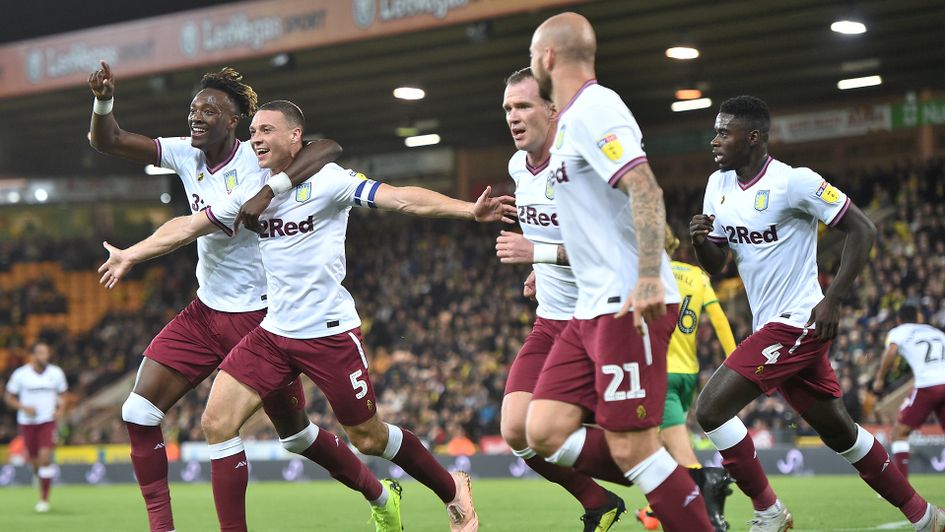 Celebrations for Aston Villa at Norwich
