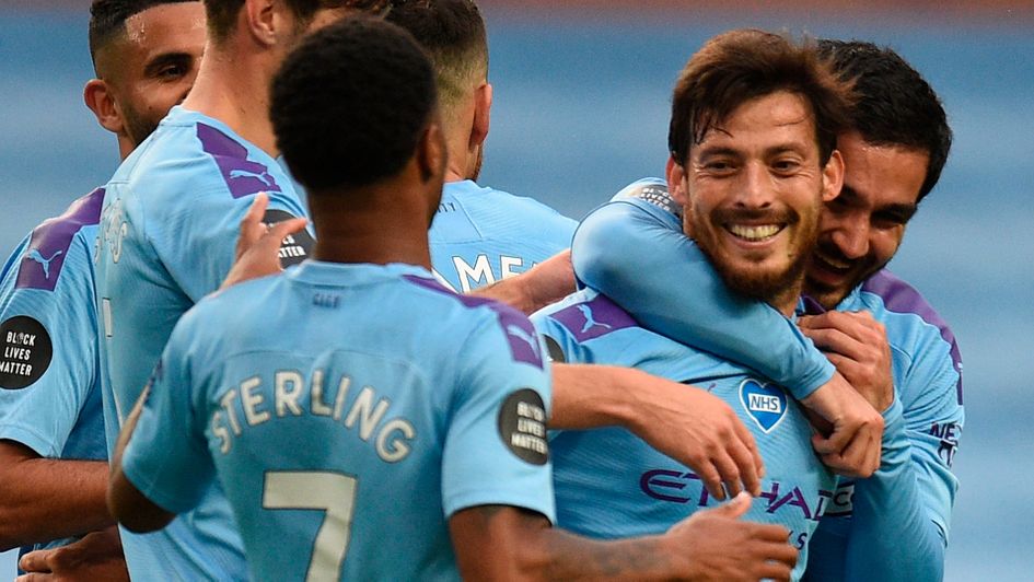 Manchester City celebrate David Silva's goal