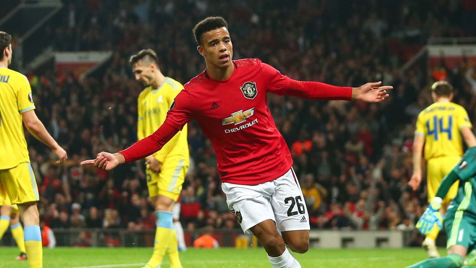 Mason Greenwood celebrates scoring for Manchester United