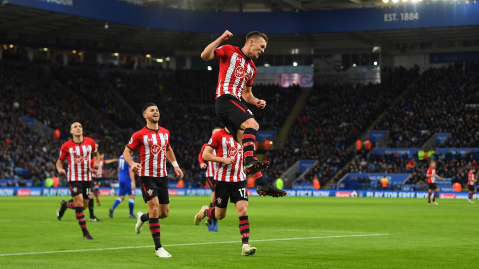 James Ward-Prowse celebrates his penalty for Southampton at Leicester