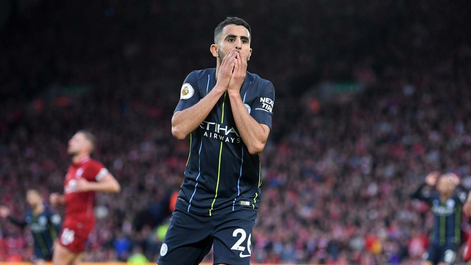Riyad Mahrez misses a penalty for Manchester City at Liverpool