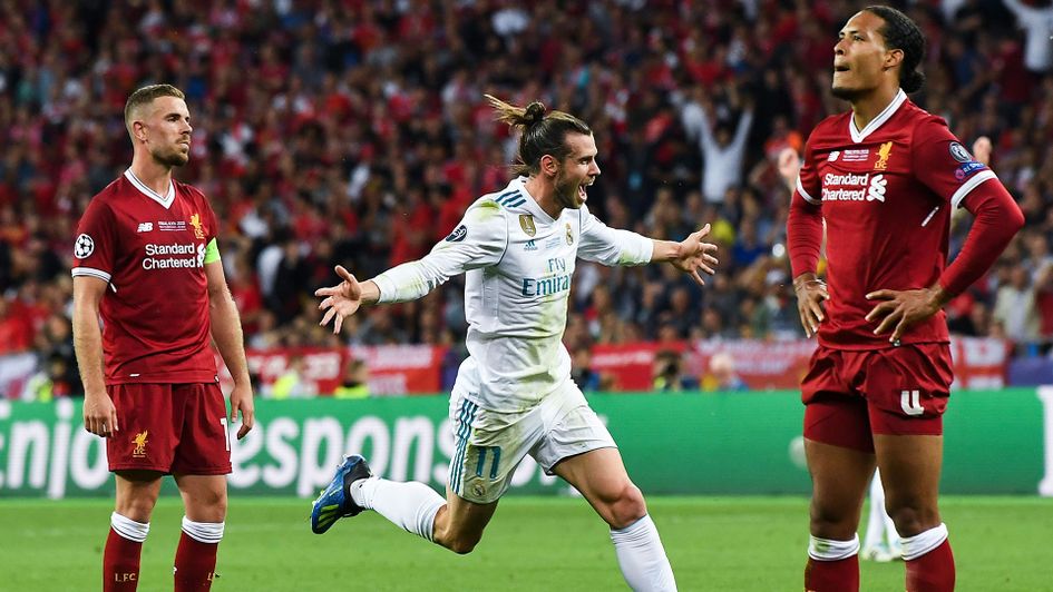 Gareth Bale celebrates his spectular goal against Liverpool in the 2018 Champions League Final
