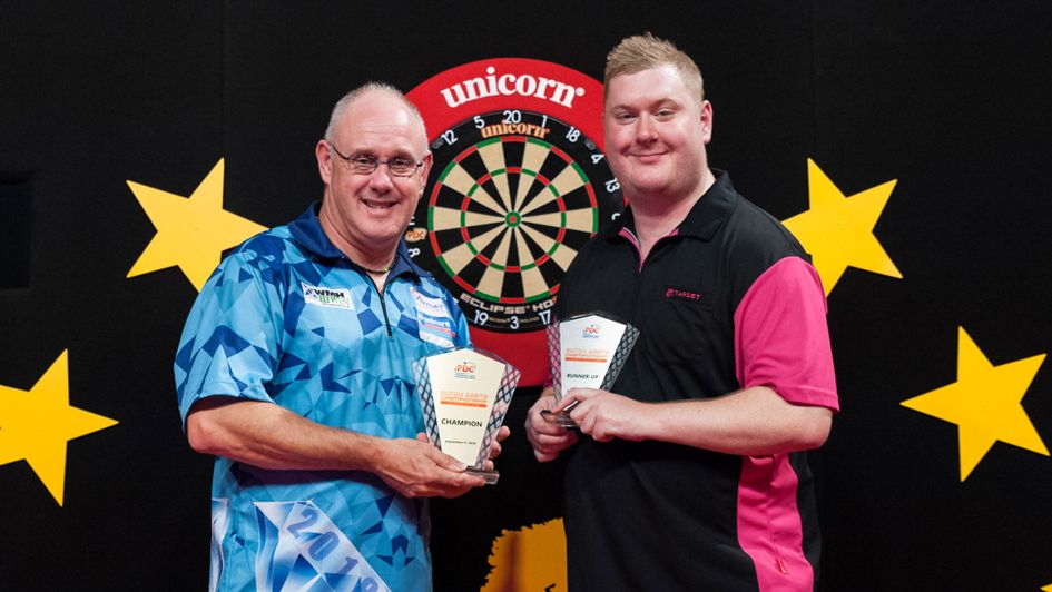 Ian White and Ricky Evans after the final (Picture: Kelly Deckers/PDC Europe)